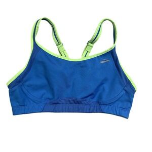 Brooks Running Womens Med High Impact Sports Bra Racerback 34CD 36C Blue Green